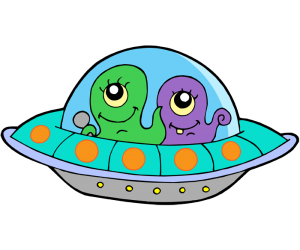 UFO, extraterrestrial vehicle with two aliens Game