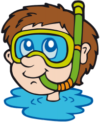 Young boy with a diving mask in the water Game