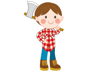 A lumberjack with the ax in the forest Game