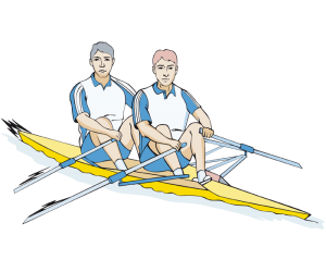 A rowing competition with two rowers. Regatta Game