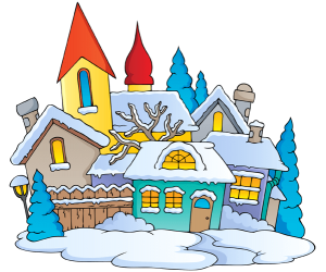 A snow-covered village, a Christmas landscape Game