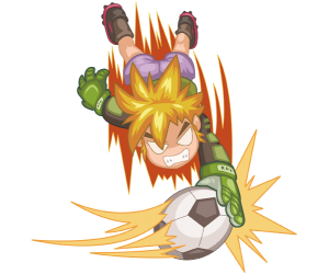 A soccer goalkeeper in a spectacular action Game