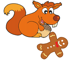 A squirrel with an acorn and a Christmas cookie Game