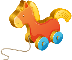 A wheeled horse, a pull toy Game