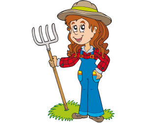 A woman farmer with a pitchfork Game