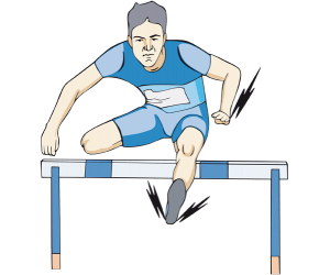 An athlete in hurdle jump. A hurdling competition Game