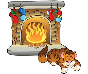 The cat sleeping near the fireplace Game