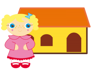 The little girl in front of the little house Game