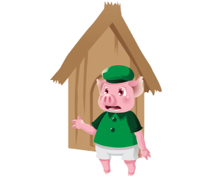 The pig in front of his house made of wood Game