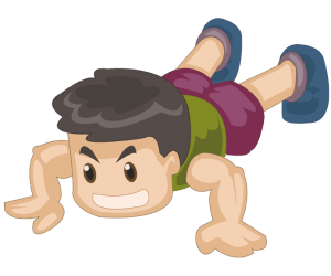 Young man in a pushups exercise Game