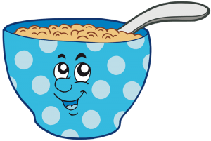 Bowl of milk with breakfast cereals Game