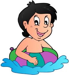 Child in the water with an inflatable rubber ring Game