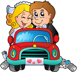 Just married couple in a decorated car Game
