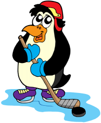 Penguin playing ice hockey Game