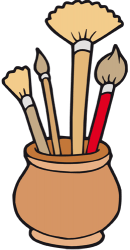Pot with the paint brushes of the artist Game