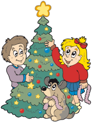 The children and a dog decorate the Christmas tree Game