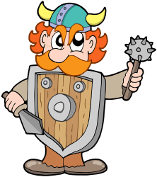 Viking warrior with helmet, shield and weapons Game