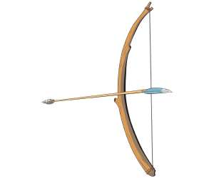 A bow and an arrow, a prehistoric weapon Game