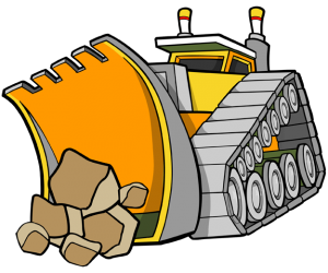 A bulldozer at work, moving stones Game