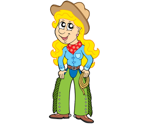 A cowgirl, woman cowboy with hat and rope Game