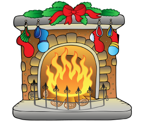 A fireplace decorated for Christmas Game