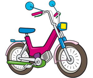 A moped, a vehicle like a small motorcycle Game