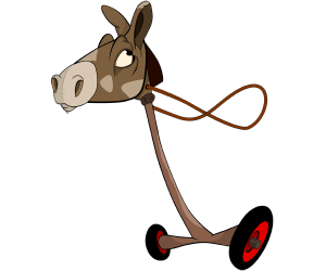 A stick horse on wheels, a toy horse Game