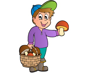 A young mushroom seeker with a full basket Game