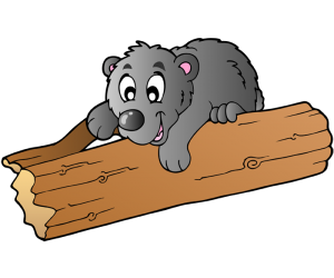 Bear cub over a wooden log Game