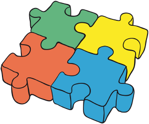 Four pieces of a jigsaw puzzle, a tabletop game Game