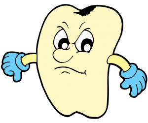 Molar tooth with caries, angry yellow tooth Game