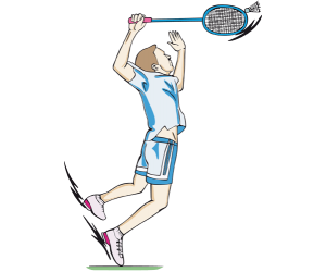 Player in an action in a badminton game Game