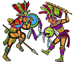 Pre-columbian dancers in a battle ritual Game